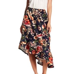 Bobeau Asymmetrical Ruffle Hem High-low Midi Skirt